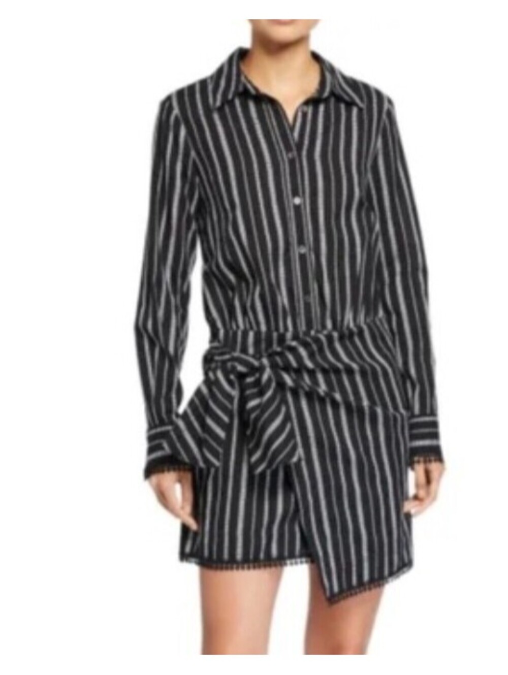 DEREK LAM 10 CROSBY black white stripe wrap dress sz 6